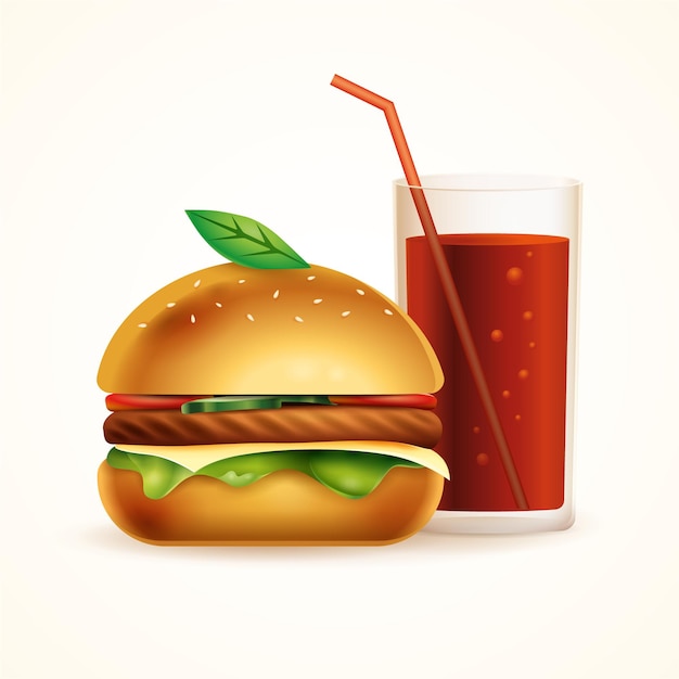 Wegański Burger I Napój Bezalkoholowy Zestaw Fast Foodów Ilustracja
