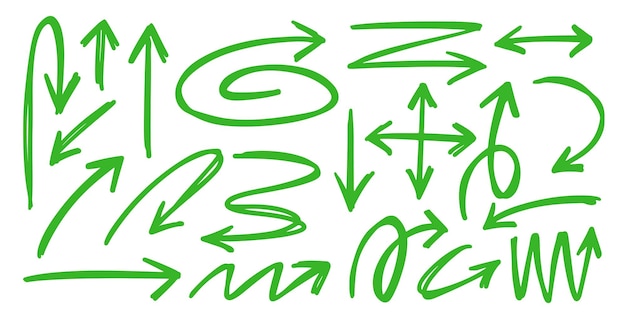 Węgiel ręcznie narysowane strzały ołówkiem Doodle zakrzywione darty kredą Elementy wzornictwa linii scribble Ilustracja wektorowa ręcznie namalowanych linii kontrolnych kredką