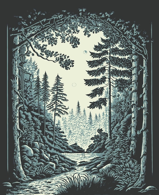 Wejście do ilustracji wektorowych gęstego lasu