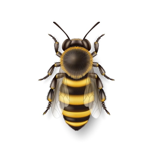 Wektor 3d Realistyczna szczegółowa ikona pszczoły miodnej z bliska izolowana na białym tle Szablon projektu Queen Honeybee Ilustracja wektorowa pszczół w makro widoku górnym