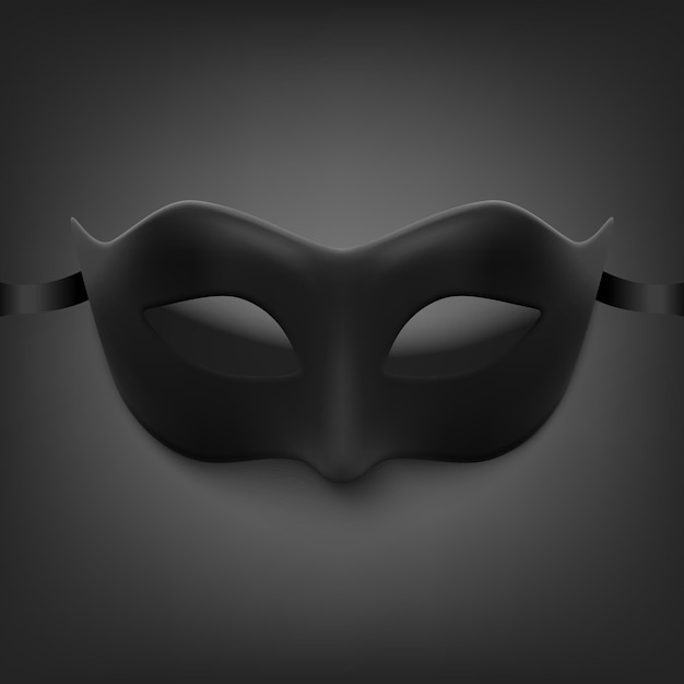 Wektor 3d realistyczne czarne maski karnawałowe do dekoracji strony Masquerade zbliżenie szablon projektu maski dla mężczyzny lub kobiety karnawał Party Secret Hero Stranger Concept