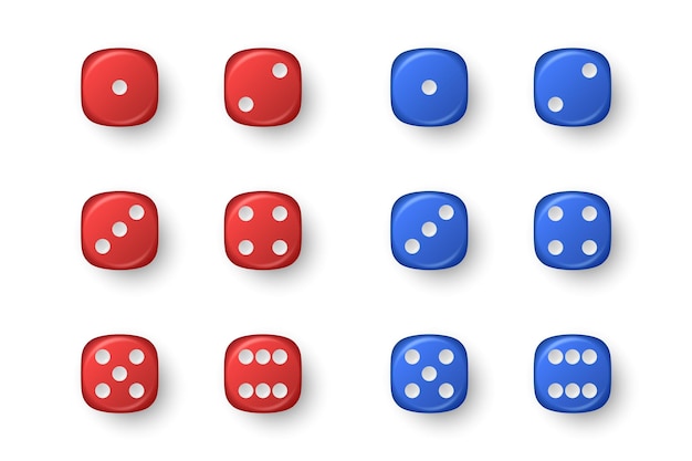 Plik wektorowy wektor 3d realistyczne niebieskie i czerwone kości gry icon set closeup izolowane kostki do gier hazardowych