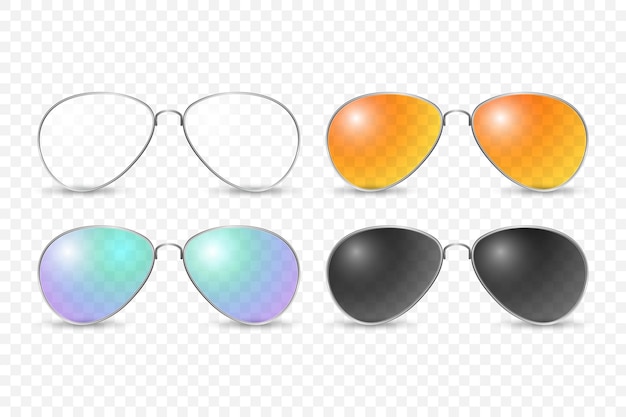 Wektor 3d realistyczne ramki zestaw okularów na białym tle przezroczyste okulary przeciwsłoneczne dla kobiet i mężczyzn akcesoria optyka obiektyw Vintage modne okulary widok z przodu