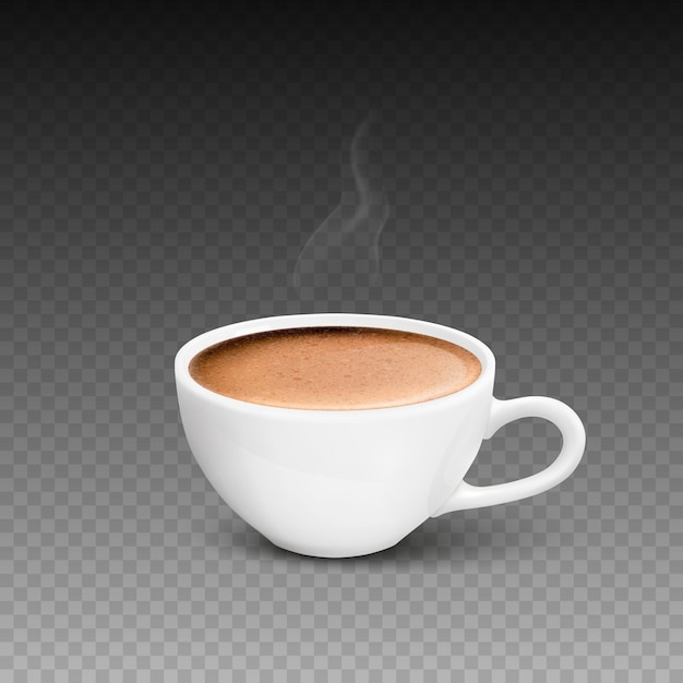 Wektor 3d realistyczny biały porcelanowy kubek ceramiczny gorące mleko kawy pianki i dymu zestaw na białym tle Espresso Capuccino Latte Stockowa ilustracja wektorowa szablon projektu widok z przodu