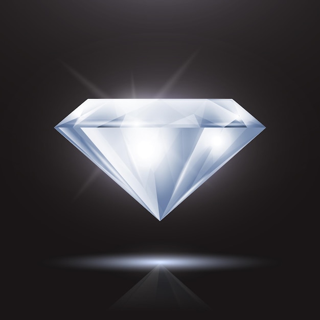 Wektor 3d Realistyczny Biały Przezroczysty Trójkąt Świetliwy Kamień Szlachetny Diament Kryształ Rhinestone Closeup na czarnym tle Jewerly Concept Design Template Banner