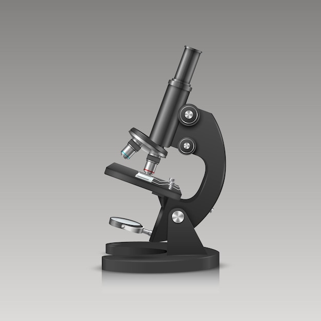 Wektor 3d Realistyczny Czarny Mikroskop Laboratoryjny Na Białym Tle Chemia Biologia Narzędzie Laboratorium Naukowe Badania Edukacja Infografiki Szablon Projektu