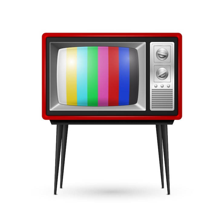 Wektor wektor 3d realistyczny czerwony retro paskowy ekran odbiornika telewizyjnego izolowany na białym tle koncepcja projektowania wnętrza domu