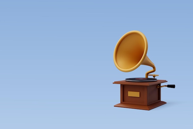 Wektor 3d Vintage Gramophone Odtwarzacz Dźwięku Z Czarnym Dyskiem Audio Sprzęt Dźwiękowy Muzyka I Instrument