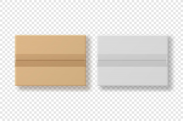 Plik wektorowy wektor 3d zamknięte kartonowe brązowe rzemiosło i białe papierowe pudełko zestaw prezentów na białym tle sprzedaż niespodzianka zakup koncepcja szablon projektu opakowania pudełko ikona widok z góry