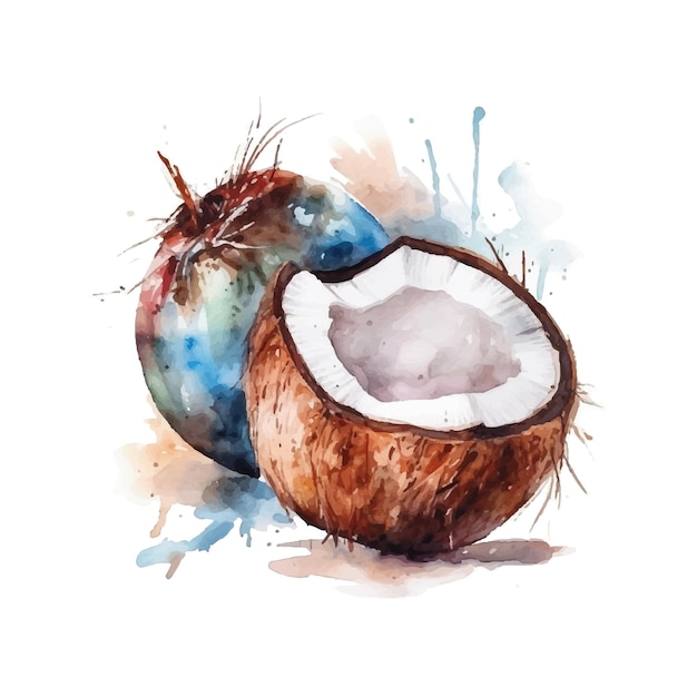 Plik wektorowy wektor akwarela kokos na białym tle na białym tle