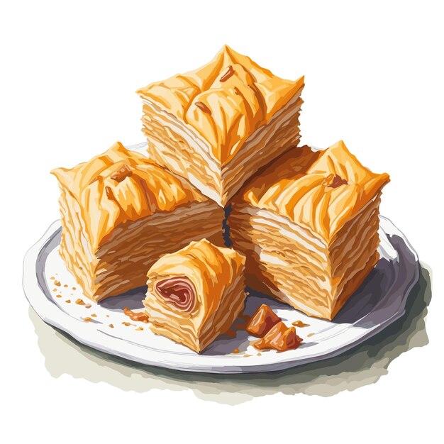 Wektor Akwarelowy Baklava Ciast Clipart Edytowalne Białe Tło