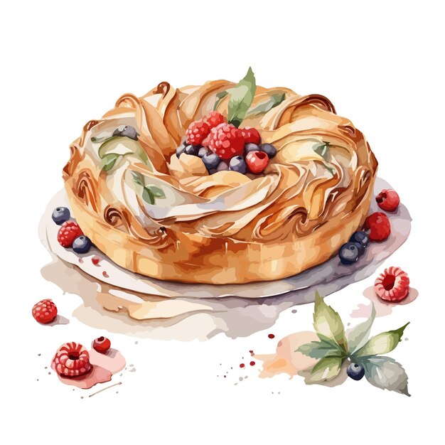 Wektor Akwarelowy Banitsa Pastel Clipart Edytowalne Białe Tło