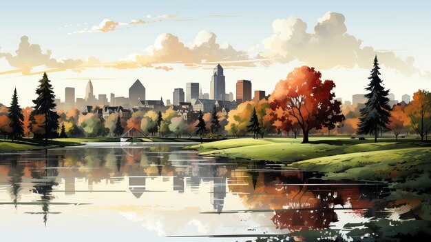 Plik wektorowy wektor art watercolor cartoon city metropolis sunset na białym tle eps wieża eiffla illu