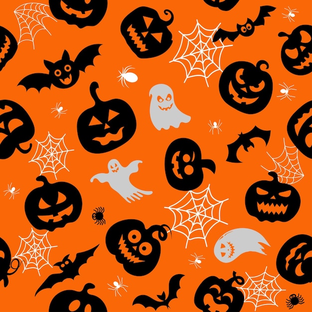 Wektor Bez Szwu Deseń Dla Projektu Halloween Symbole Halloween Dynia Nietoperz Ducha W Stylu Kreskówki Vector Illustrationx9