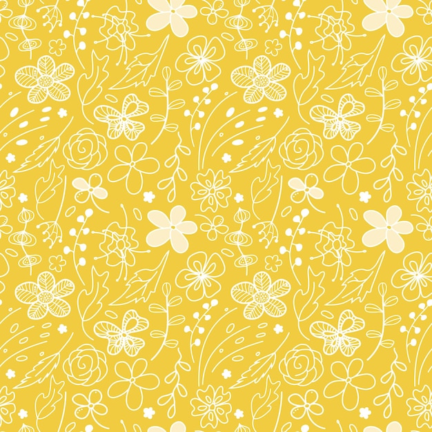 Plik wektorowy wektor bez szwu deseń kwiatowych elementów na żółtym tle styl koronkowy rysowane ręcznie
