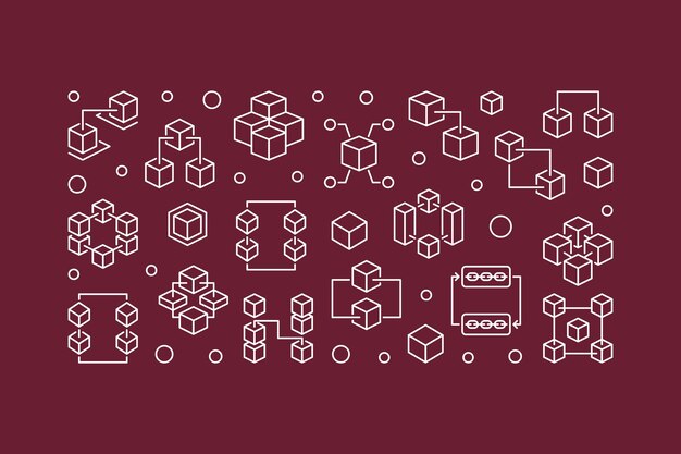Wektor Blockchain zarys poziomej ilustracji lub transparentu