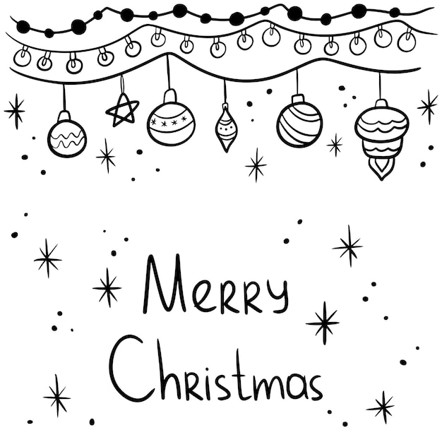 Wektor Boże Narodzenie Doodle Piłka Kartkę Z życzeniami ładny Ręcznie Rysowane Szkicowy Zaproszenie Wakacje Proste Liniowe