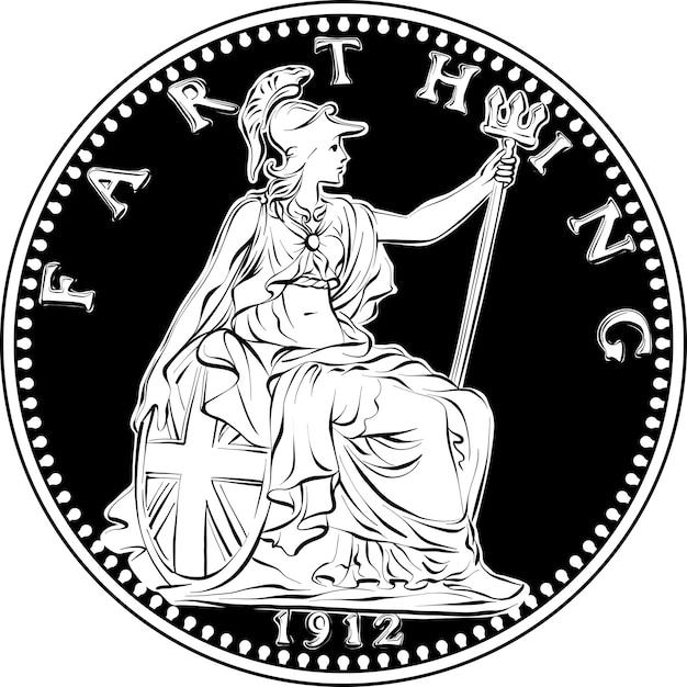 Wektor Brytyjskich Pieniędzy Farthing Britannia Odwrotna