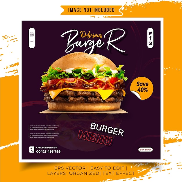 Plik wektorowy wektor burger menu restauracji fast food w mediach społecznościowych po baner internetowy