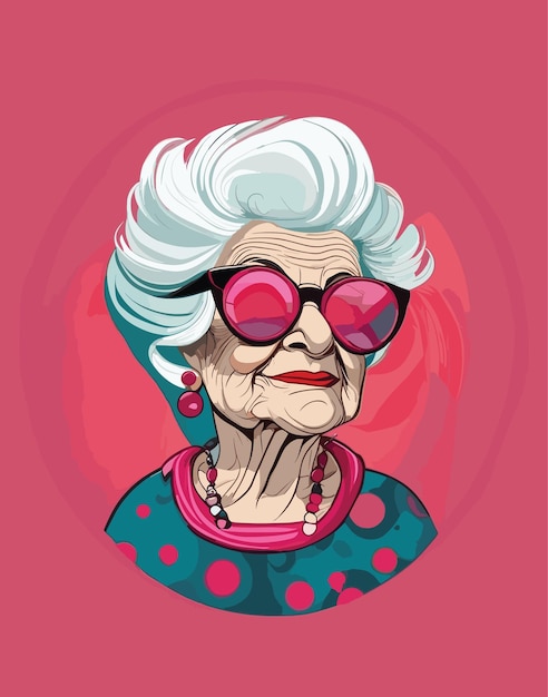 Plik wektorowy wektor chłodna stara kobieta z zmarszczkami nosząca okulary przeciwsłoneczne kreskówka