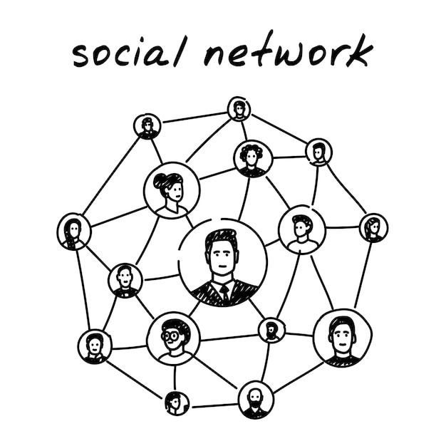 Wektor Clipart Globalnej Koncepcji Sieci Społecznościowych Ze Schematem Połączeń I Wymiany Danych