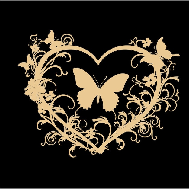 Wektor Cricut Floral Heart Butterfly Svg