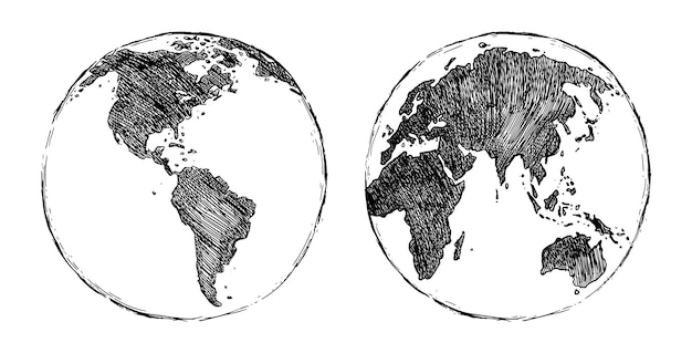 Wektor Czarny Szkic Globe Ilustracja Izolacja Na Białym Tle Ręcznie Rysowane Planeta Ziemia