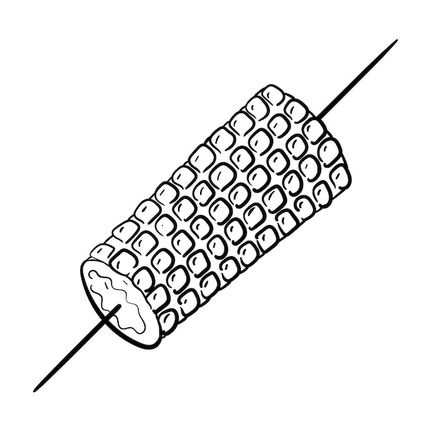 Wektor Doodle Ilustracja Gotowanej Kukurydzy Na Szpikulec Na Białym Tle