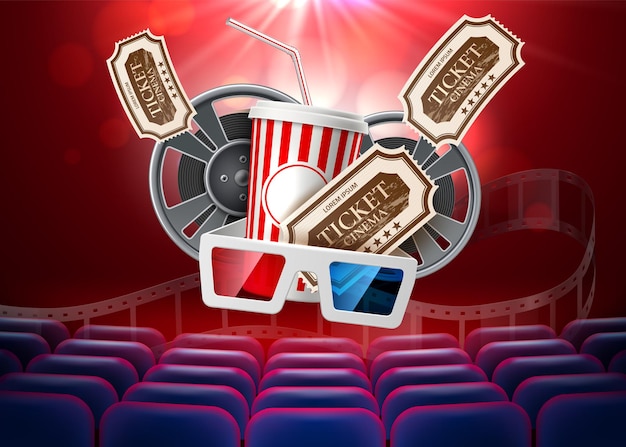 Wektor film kino plakat popcorn taśmy okulary