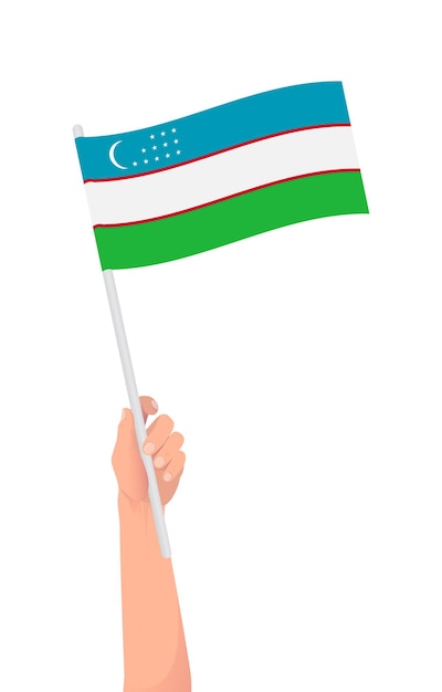 Plik wektorowy wektor flaga uzbekistanu ręka trzymająca flagę uzbekistanu
