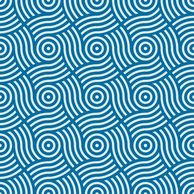 Wektor geometryczny wzór, abstrakcyjna niekończąca się kompozycja stworzona z nakładki loki i koła. Niebieskie tło z przeplatającymi się krzywymi.