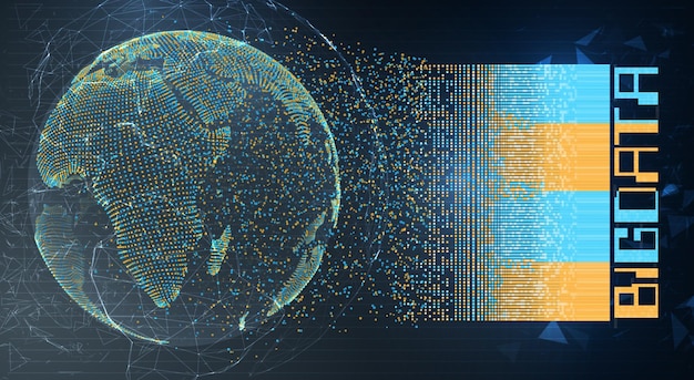 Wektor glob planeta ziemia z koncepcji kropek przetwarzania bigdata