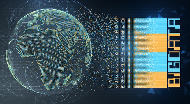 Wektor glob planeta ziemia z koncepcji kropek przetwarzania bigdata