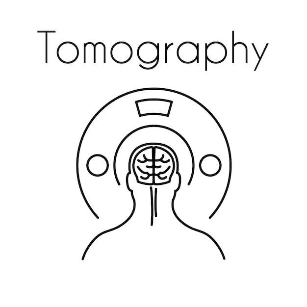 Wektor Ikona Tomografii Liniowej Opieki Zdrowotnej Z Symbolem Mózgu I Tomografem