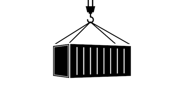 Wektor ikony pojemnika na białym tle. Znak kontenera transportowego. Symbol żurawia.