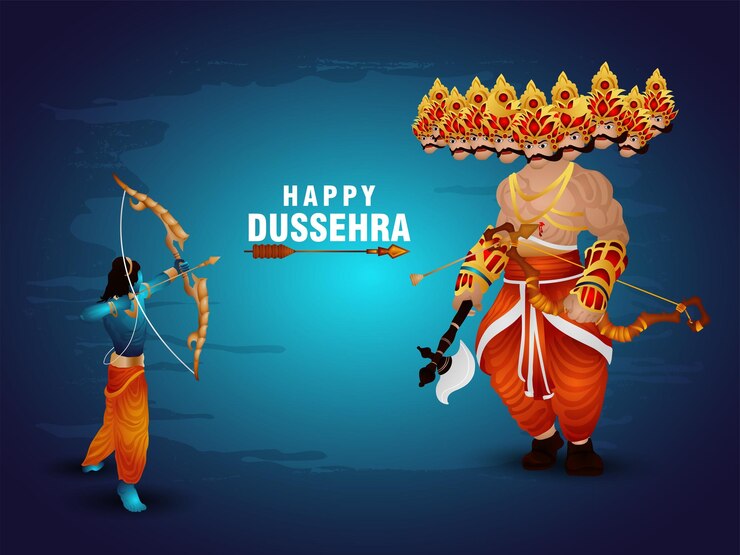 Wektor ilustracja festiwal indian dla szczęśliwej dasera z panem rama zabijającym ravan
