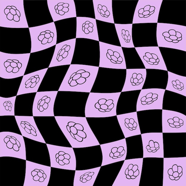 Wektor Ilustracja Geometryczne Groovy Bezszwowe Wzory Z Kwiatami Stokrotki Trippy Grid