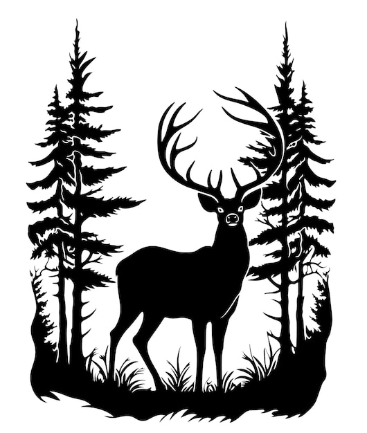 Wektor ilustracja krajobraz z lasu i jelenia
