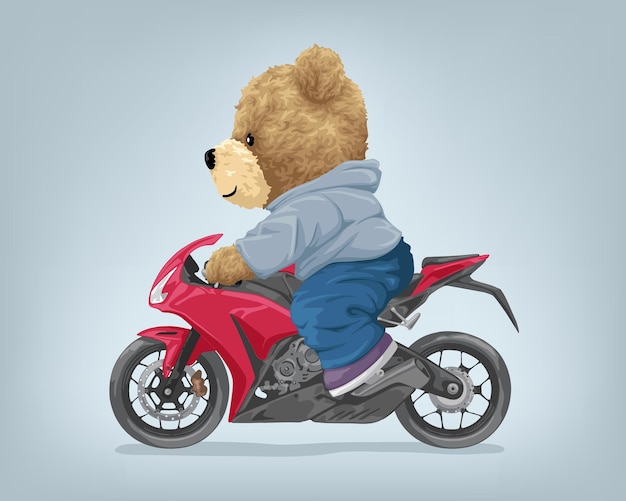 Wektor Ilustracja Kreskówka Miś Jazda Motocyklem