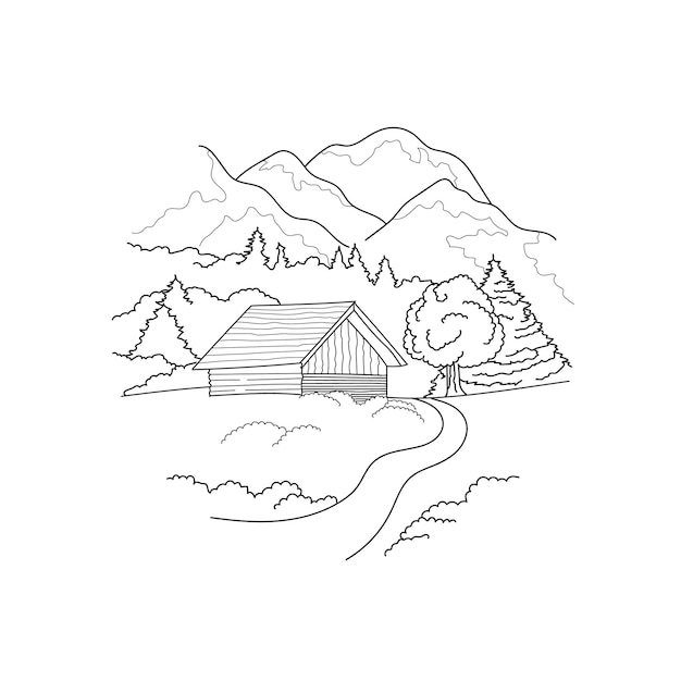 Plik wektorowy wektor ilustracja liniowy krajobraz na białym tle krajobraz w minimalistycznym stylu szkicu