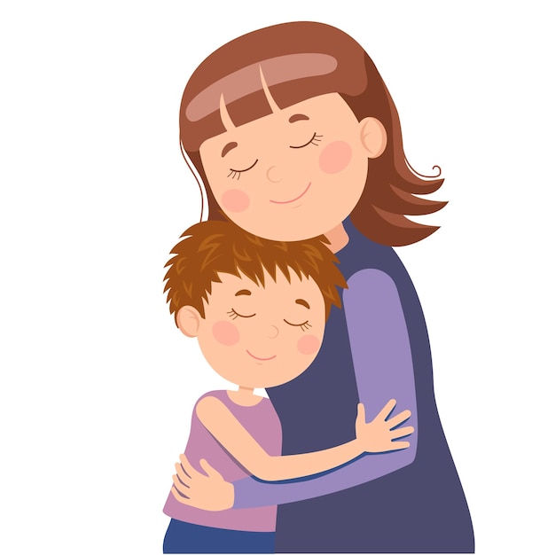 Plik wektorowy wektor ilustracja szczęśliwe uściski mamy i syna szczera miłość dzieci do mamy