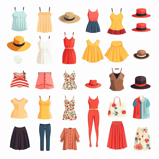 Plik wektorowy wektor ilustracji dziewczyna kolekcja mody odzież zestaw odzież kreskówki odzież sukienka gr