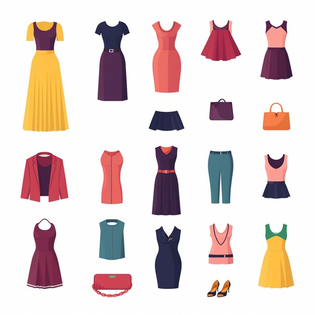 Plik wektorowy wektor ilustracji dziewczyna kolekcja mody odzież zestaw odzież kreskówki odzież sukienka gr