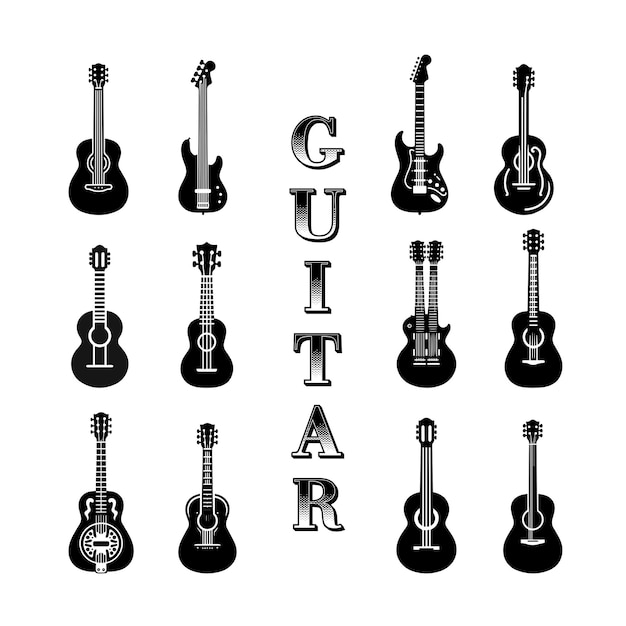 Wektor Ilustracji Guitar Clipart Pack W Czarno-białym