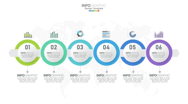 Wektor infograficzny osi czasu z 6 krokami może być użyty do rocznego raportu schematu układu przepływu pracy