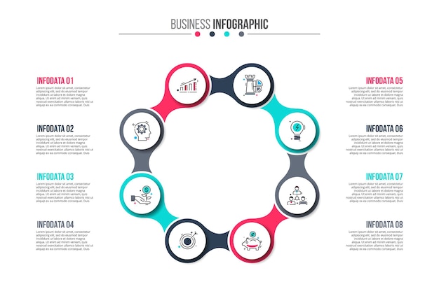 Wektor Infografika Koło Szablon Dla Schematu Cyklu Z 8 Opcjami