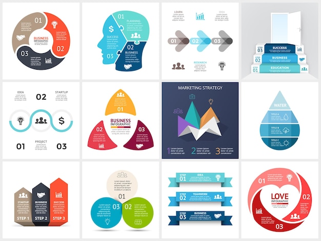 Wektor Infografika Szablon Prezentacji Koło Diagram Wykres 3 Opcje Kroki