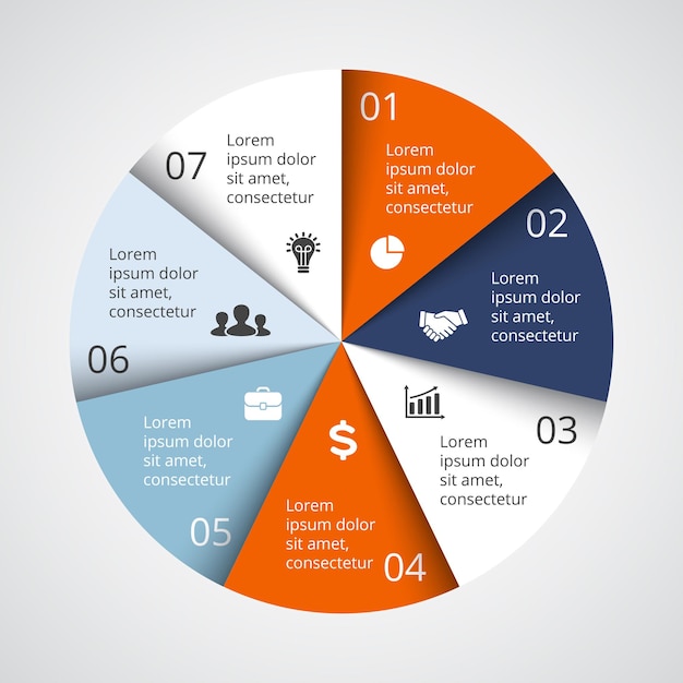 Wektor Infografika Szablon Prezentacji Koło Diagram Wykres 7 Kroków Części