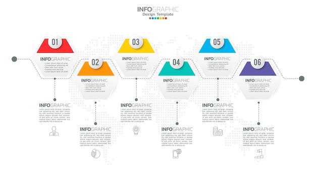 Wektor Infografiki Osi Czasu Z 6 Krokami Może Być Wykorzystany Do Projektowania Stron Internetowych Z Diagramem Układu Przepływu Pracy