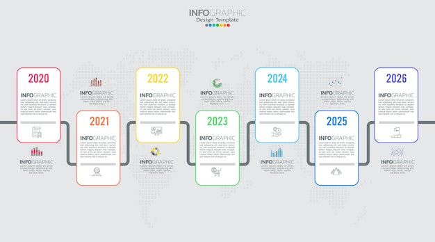 Wektor Infografiki Osi Czasu Z 7 Krokami Może Być Użyty Do Projektowania Stron Internetowych Z Diagramem Układu Przepływu Pracy